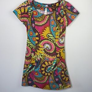 Uncle frank bright multicolored paisley and floral print mini dress Sz XS